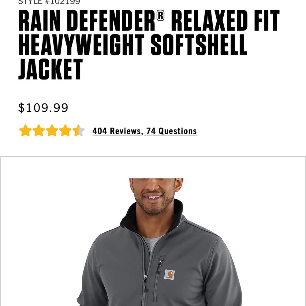 Carhartt Mens L gray jacket rain defender relaxed fit
